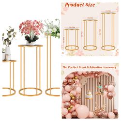 Open Box Cylinder Pedestal Stands,3pcs Gold Metal Plant Stands Round Display Columns Stand Cylinder Tables for Birthday,Wedding,Party Backdrop Decorat
