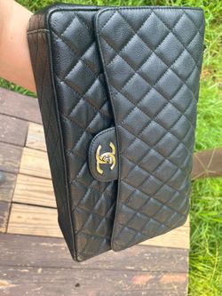 Black leather double flap bag