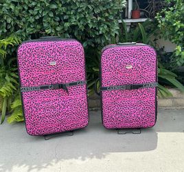 Large Pink Leopard Print Rolling 2Pc Luggage Set