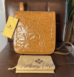 Patricia Nash Leather Cognac Tooled Crossbody NWT