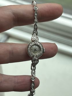 Art Deco 14k Longines White Gold & Diamond Dinner Watch