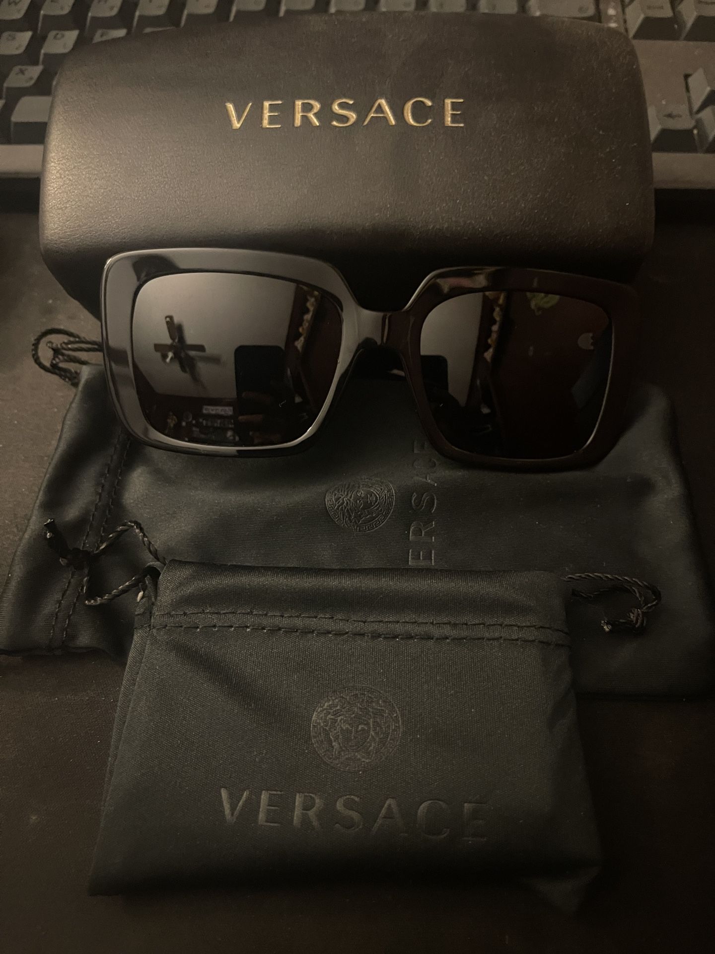 Versace Woman Sunglasses Black Frame, Dark Grey Lenses, 54MM