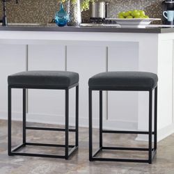  Black Counter Height 24" Bar Stools Set of 2 for Kitchen Counter Backless Modern Square Barstools Upholstered Faux Leather Stools Farmhouse Island Ch