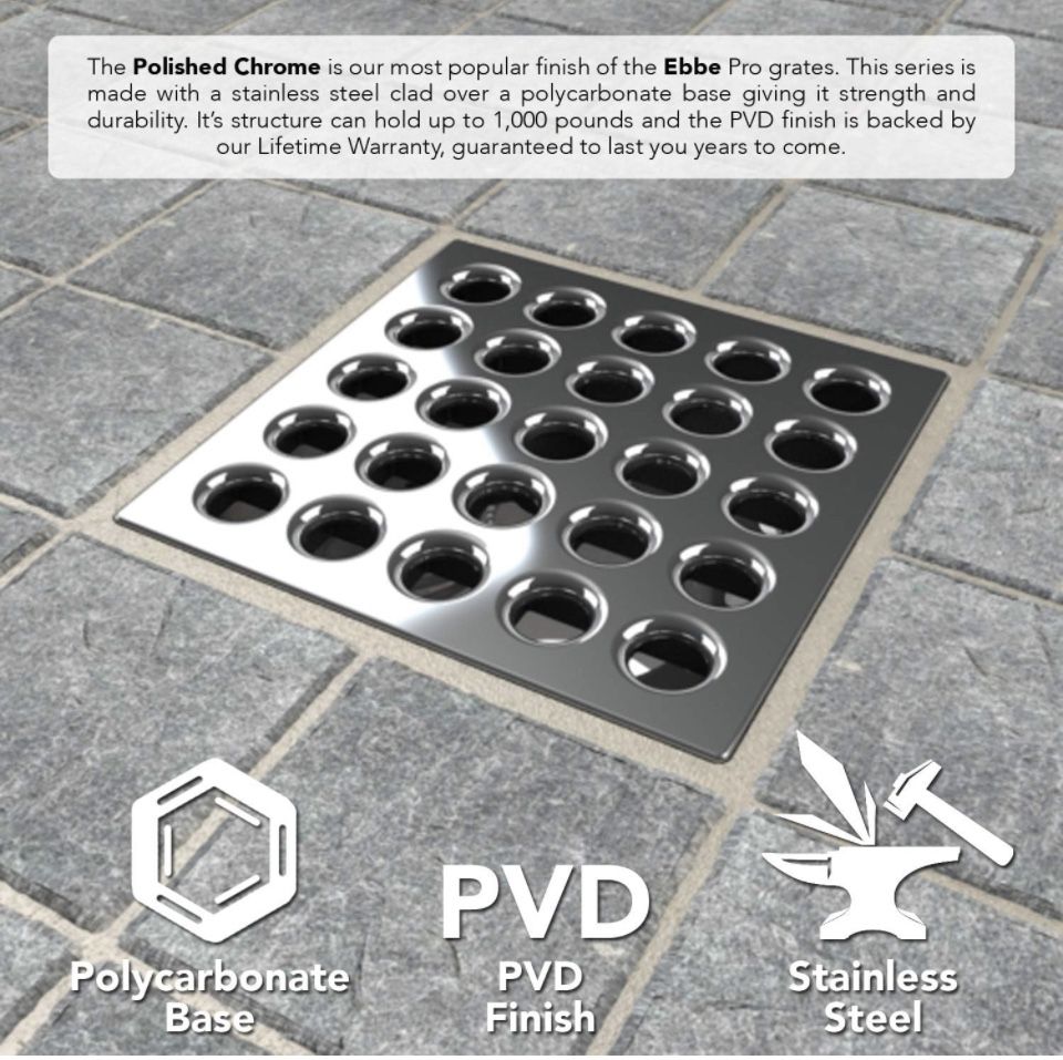 Shower Drain Square ebbe Pro Chrome E4401