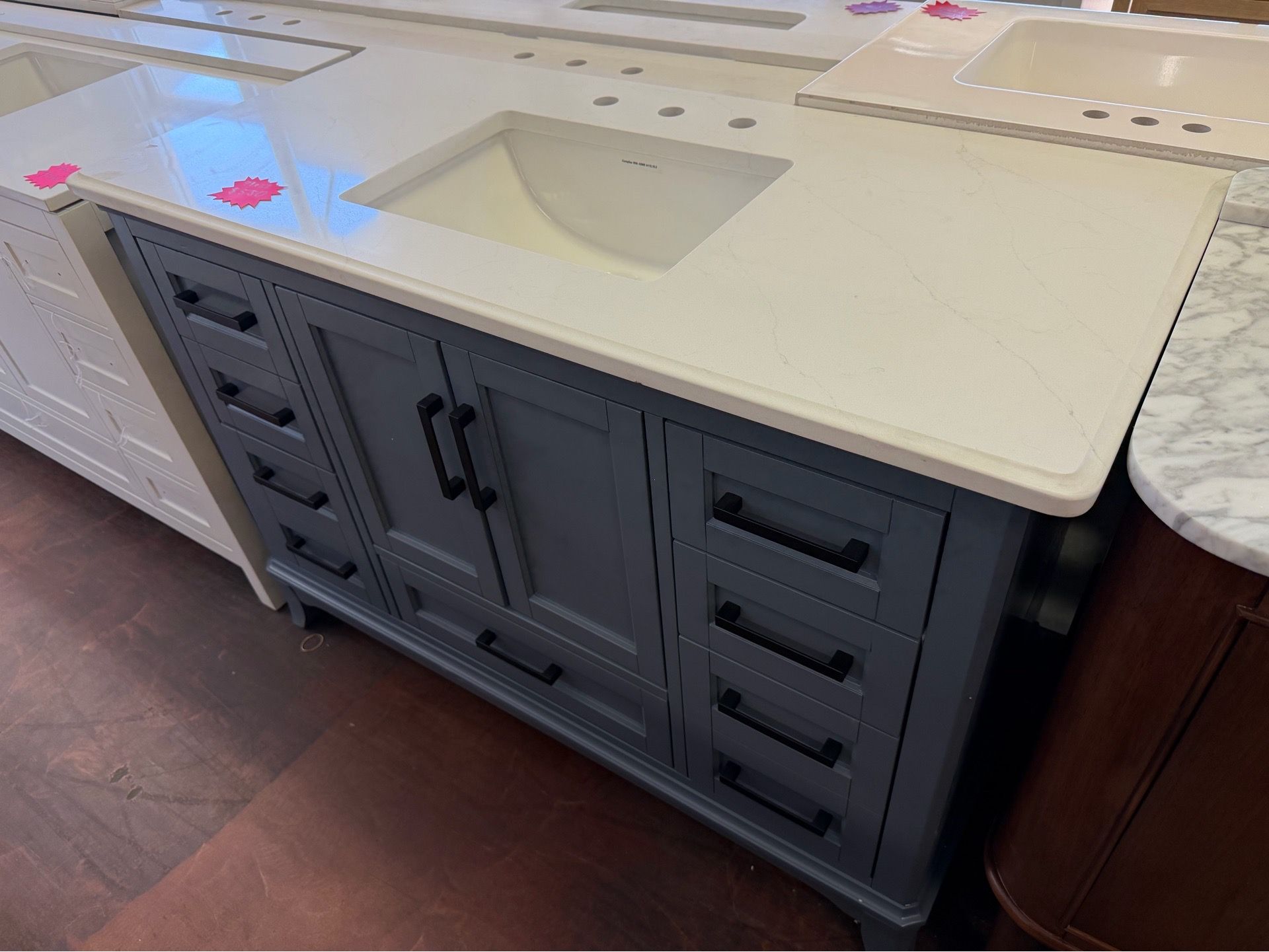 DELUXE DL LIVING Rawsonville 49 in. Single Sink Freestanding Steel Blue Bath Vanity with White Quartz Top