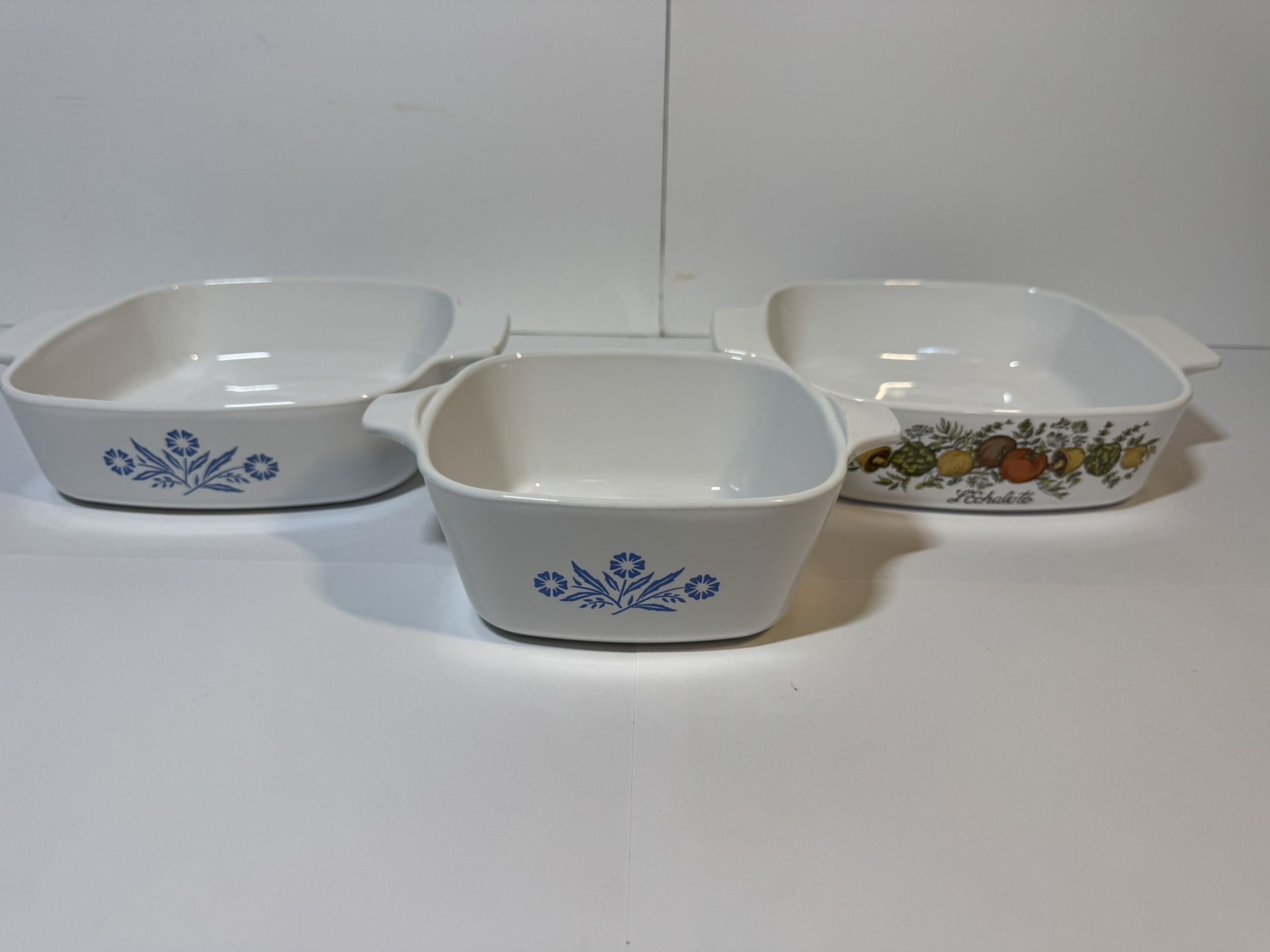 VTG CorningWare Blue Cornflower&Spice of Life “L’Echalote” Casserole Dishes–3Pc