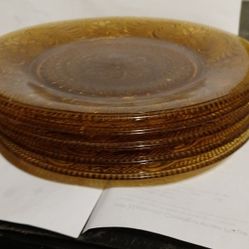 Vintage Amber/Marigold sandwich glass Salad / Luncheon plate/Dessert /Cookies /Snack/Replacement/1970's/Set of 4