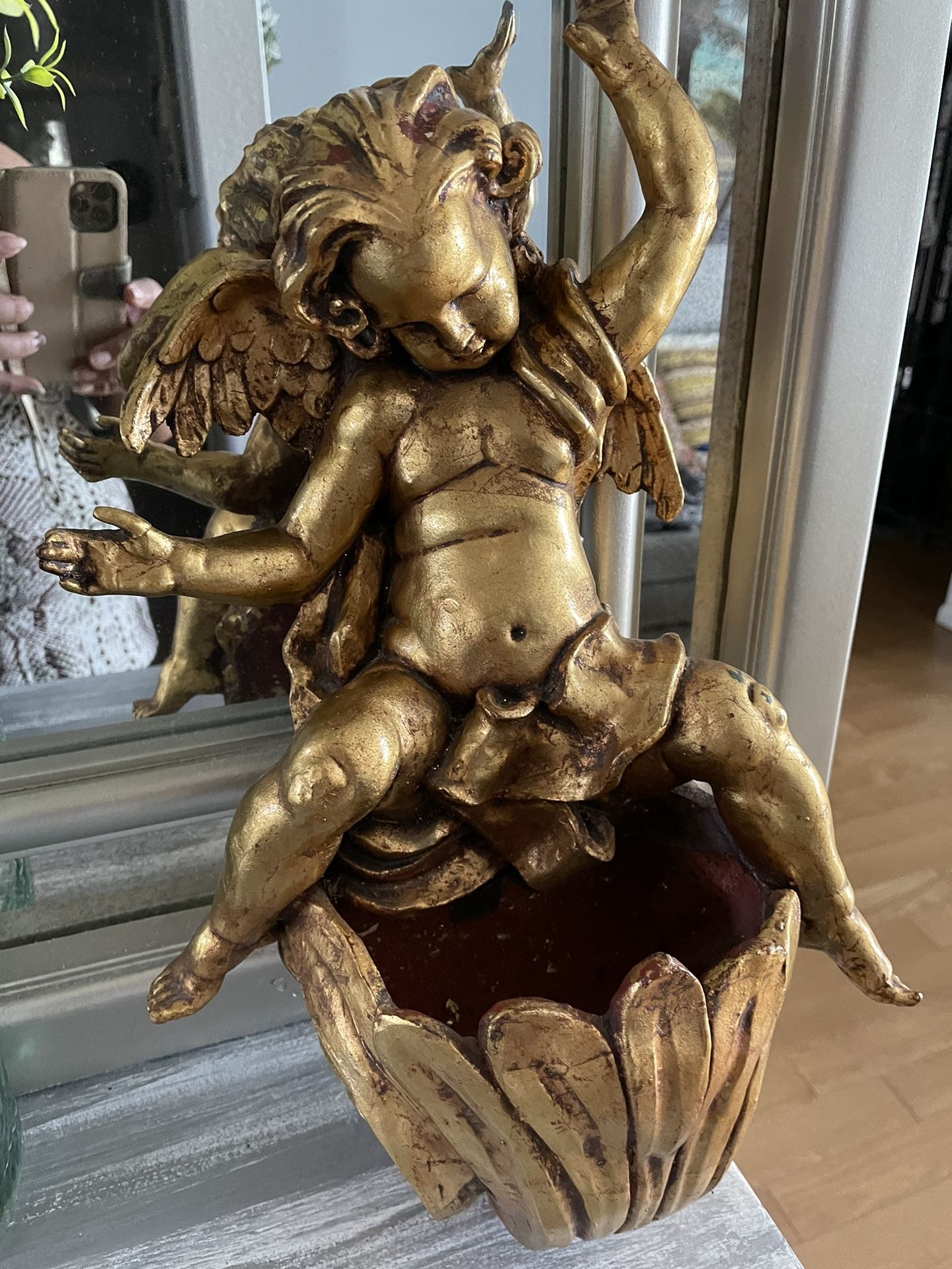 Plant Holder  Golden Angel 16 Inches Good Condition 