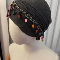 NWOT Stylish Gray Beaded Headwrap Silk Lined