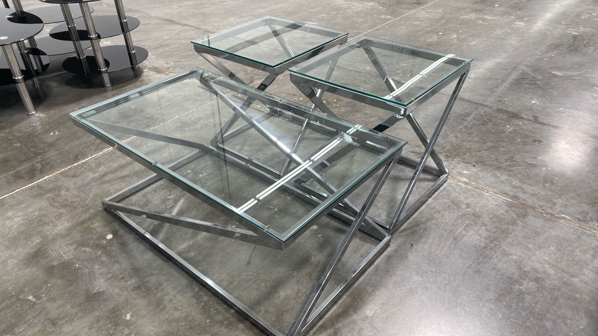 Occasional Coffee & End Tables Set Silver Tempered Glass