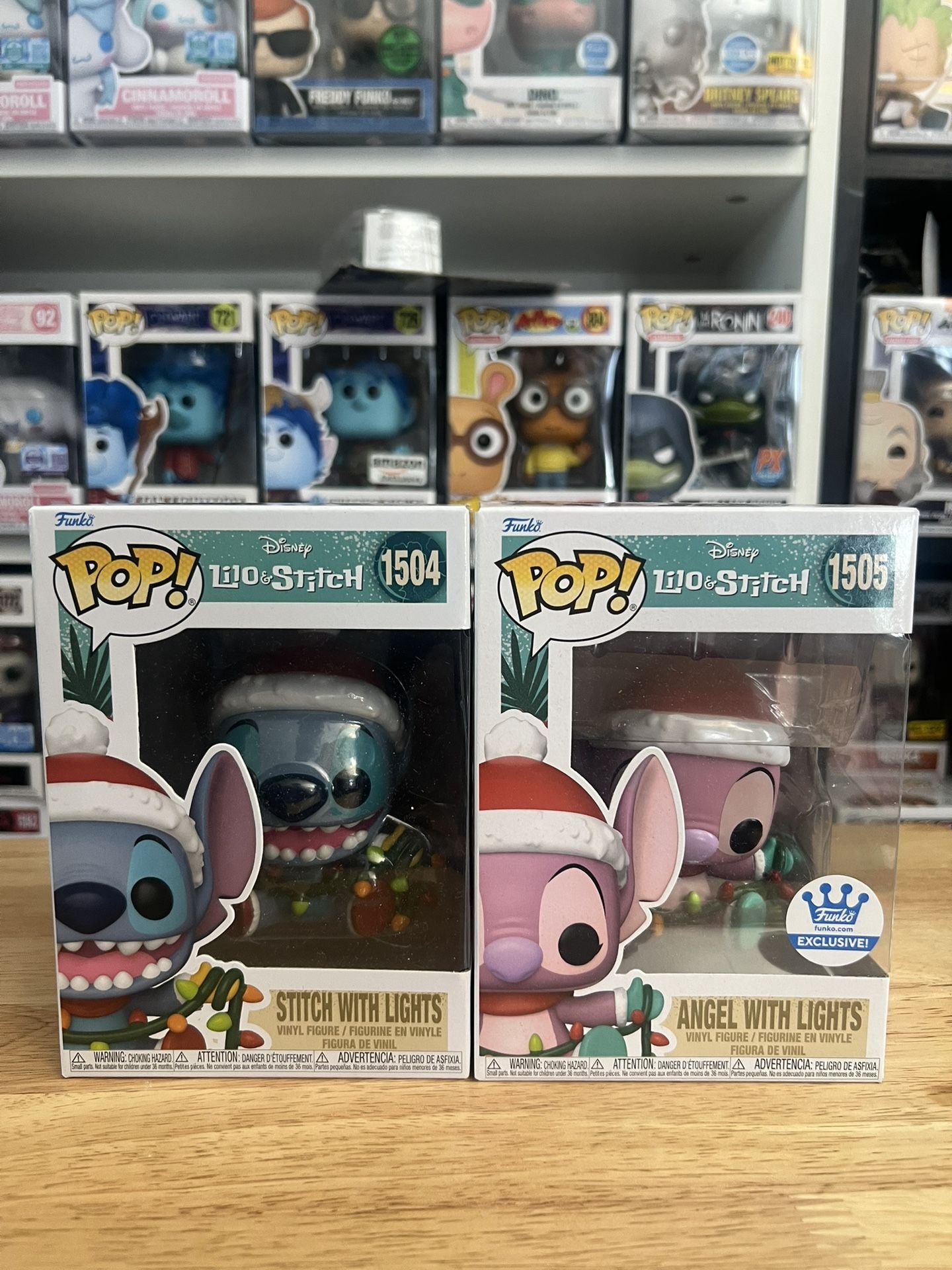 EXC Angel & Stitch w/ Lights Funko Pops #1505 #1504 Disney Lilo Christmas Movies