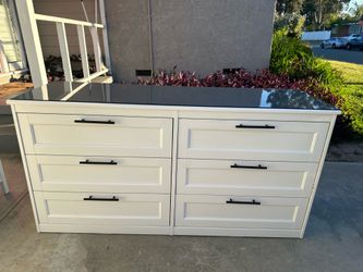IKEA SONGESAND DRESSER WITH GLASS ON TOP