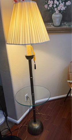 Vintage Brass Floor Lamp with Glass Accent Table