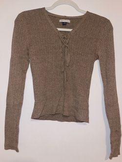American Eagle Ribbed Lace-Up Sweater Top