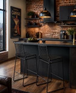 Pair of Crate & Barrel Tig Metal Bar Stools - Bar Height