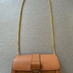 Auth MCM Cognac Coated Visetos Barrel Shoulder Crossbody Bag 