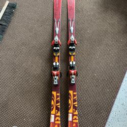 Salomon 180cm Skis, Bindings, and Bag