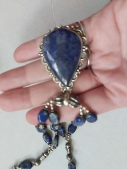 .925 lapis large pendant necklace