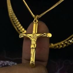 Crucifix Pendant Chain New Gold Jesus 