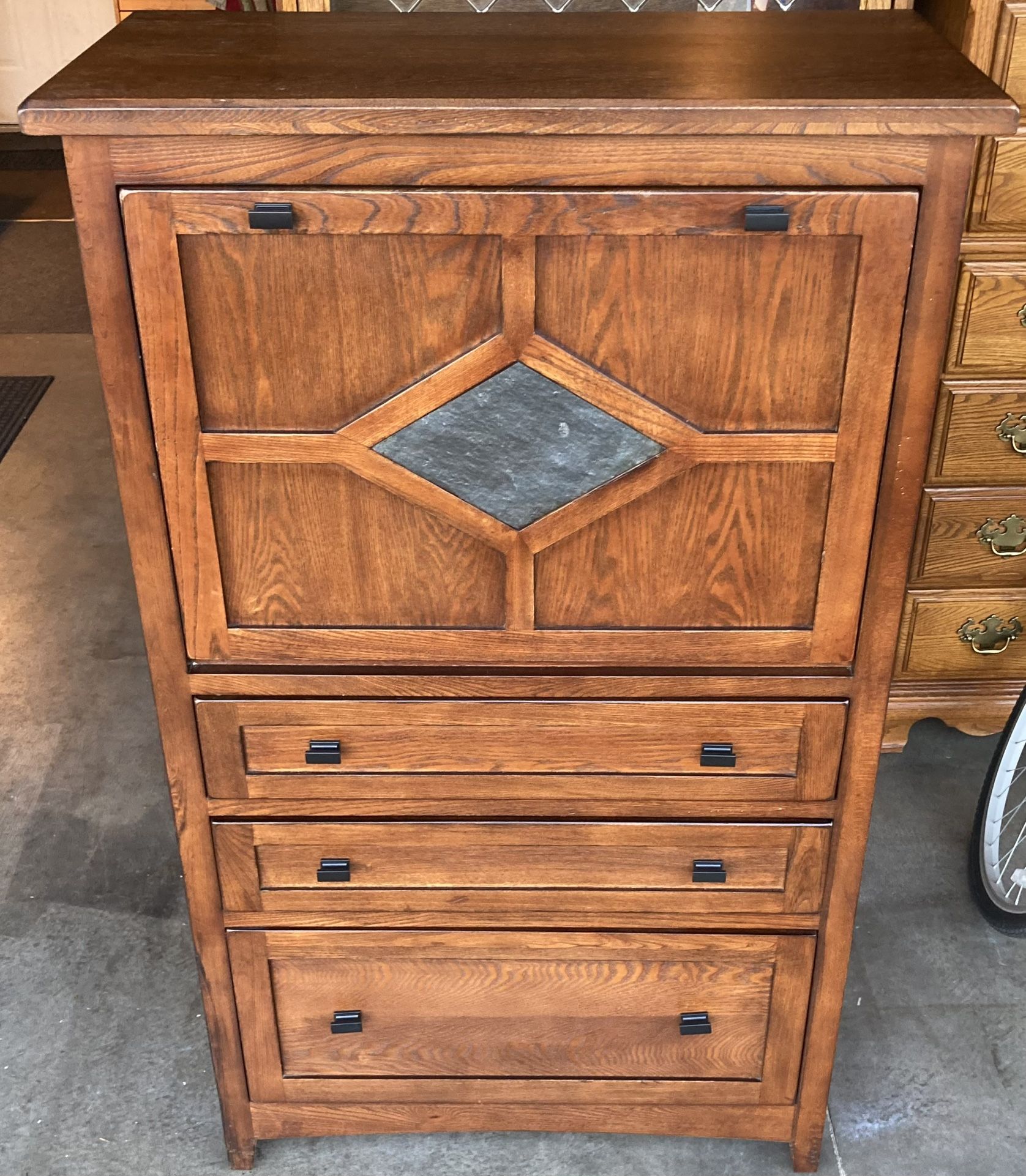 Mission Style 3 Drawer Drop Front Storage Desk Dresser Chest