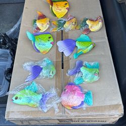 10 Ceramic Hand Painted And Signed Fish Decor 