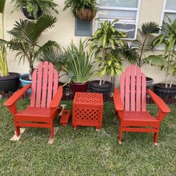 Folding Adirondack Chairs, And Matching End Table