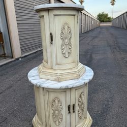 Vintage Marble Drum Side Table Set