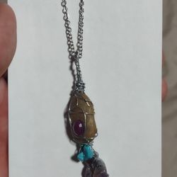 lake Michigan Beach stone, ruby, turquoise, amethyst necklace 