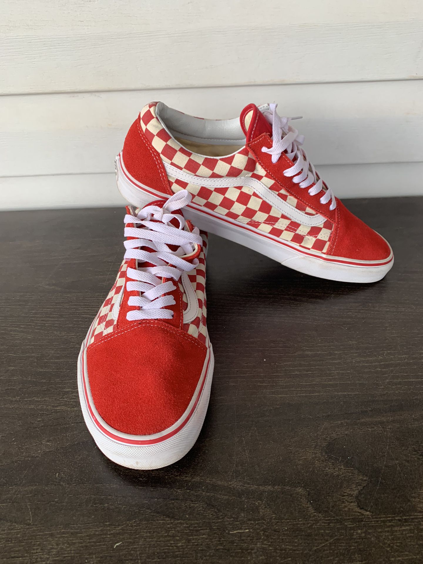Vans Old Skool Mens Size 12  Red Checkerboard Canvas Suede Skate Shoes Checkered