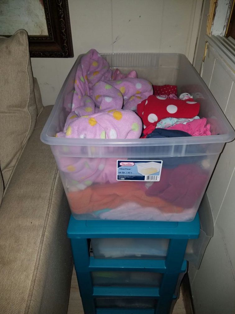 Bin of girls clothes 3t-5t ,some are lightly worn some are brand new