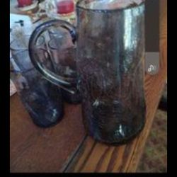 9 Piece Vintage Pilgrim Dimpled Pinched And 8 Glasses 