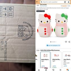 NEVER USED.  Hello Kitty Ceramic Salt & Pepper Shaker Set