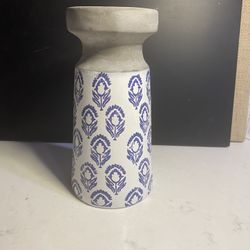 Cement, Blue And White Candle Holder