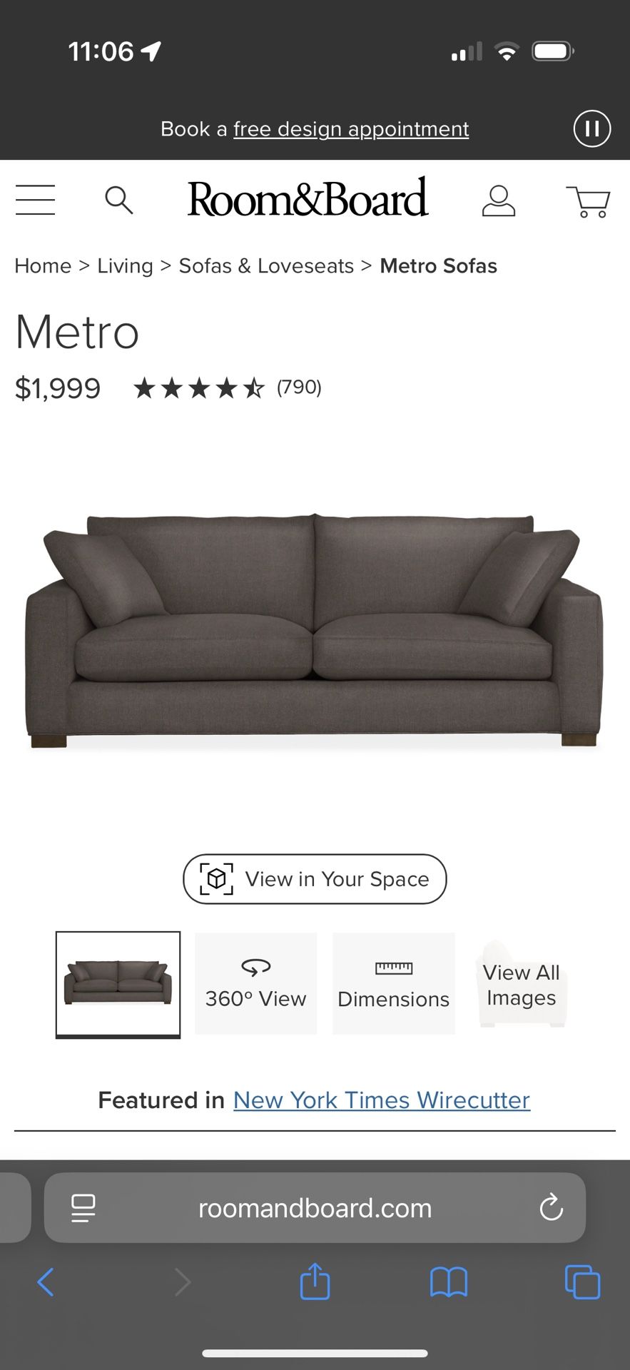Room & Board Sofa 88”
