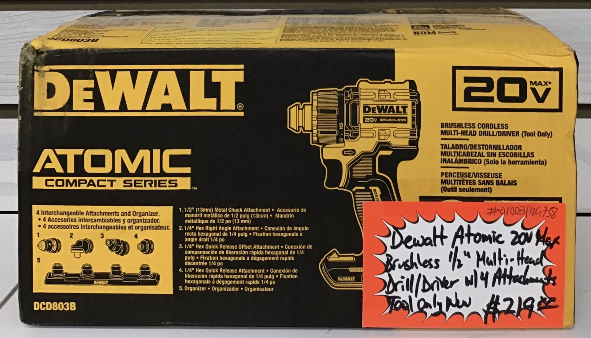 Dewalt Atomic 20V Max Brushless 1/2” Multi-Head Drill/ Driver W/ 4 Attachments Tool Only New 