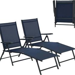 2 Piece Folding Outdoor Loungers, Adjustable Folding Loungers for Outdoor Patio, Beach, Lawn, Swimming Pool Sunbathing and Tanning