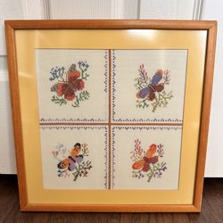 1970s Framed Butterfly Cross Stitch
