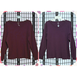 2  St. John's Bay "Essential Tee" purple & maroon l/s shirts, 100% cotton, XL
