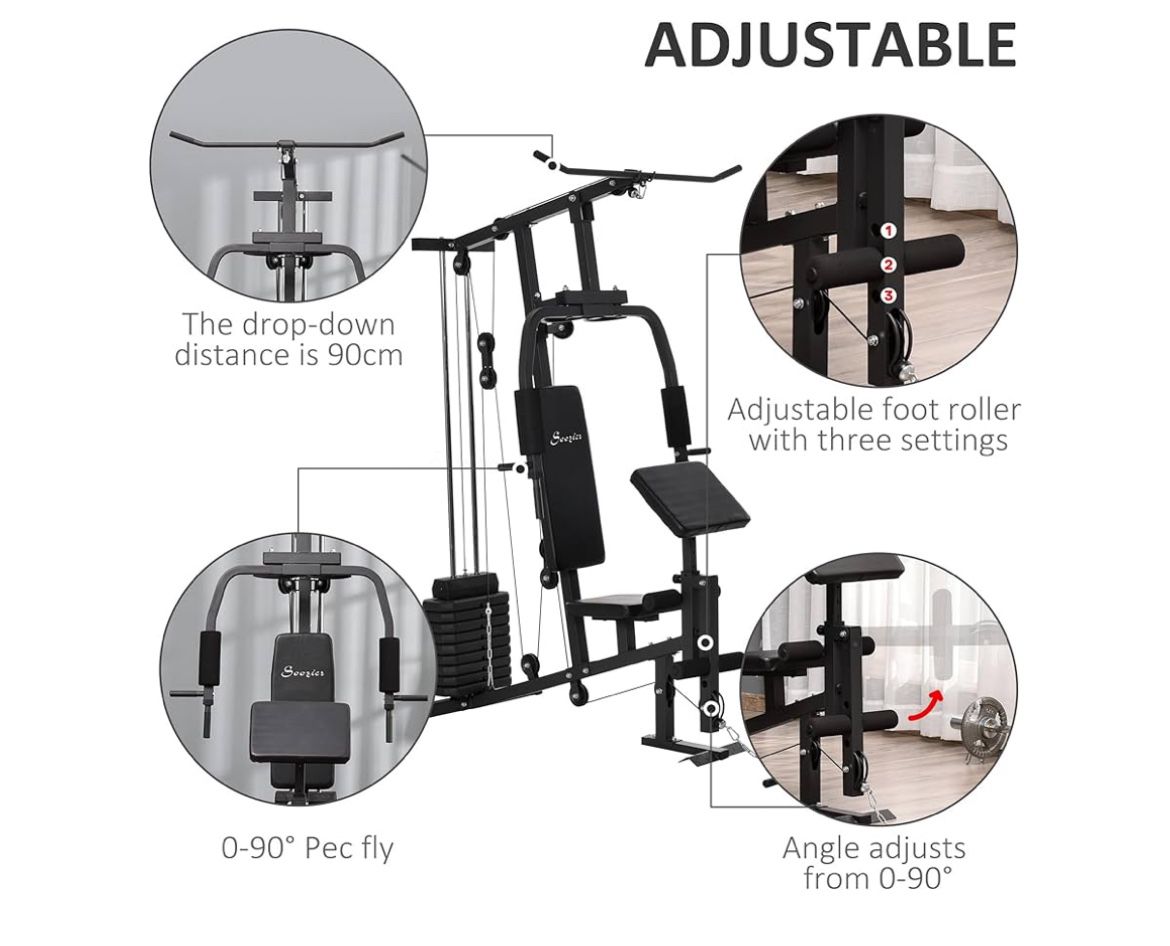 😀 Soozier Multifunction Home Gym System, Workout Station with 99Lbs Weight Stack, for Full Body Exercise