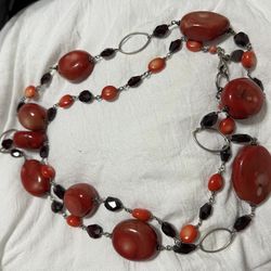 Beautiful Natural KL Italian Coral And Sterling Silver Long Necklace