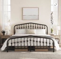 Queen Size Black Metal Spindle Bed Frame and TEMPUR mattress