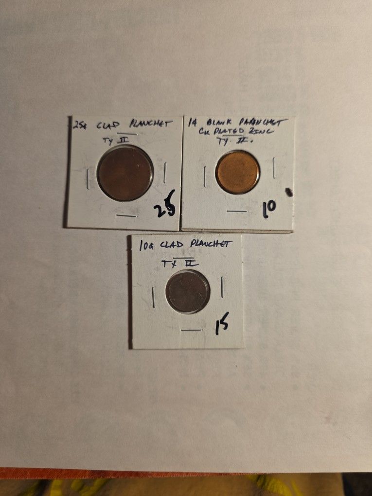 25cent, 10cent, 1cent Clad Blank TypeII Planchet