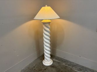 Vintage 80’s Post Modern Swirl Plaster Floor Lamp with Linen Shade