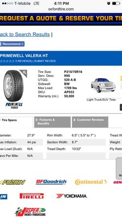 p215 70R16 valera HT SUV tire Brand New