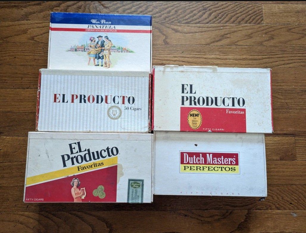 Five Empty Cigar Boxes