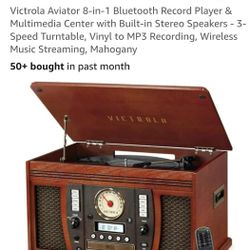 Victrola Navigator 8-in-1 Bluetooth Record Player with Built-in Speakers– 3 Speed Turntable, CD Player, Cassette, FM Radio, USB, RCA Out, Headphone Ja