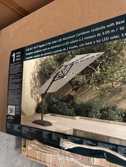 10 FT Square 2 TIER SOLAR LED ALUMINUM CANTILEVER UMBRELLA ☂️ 