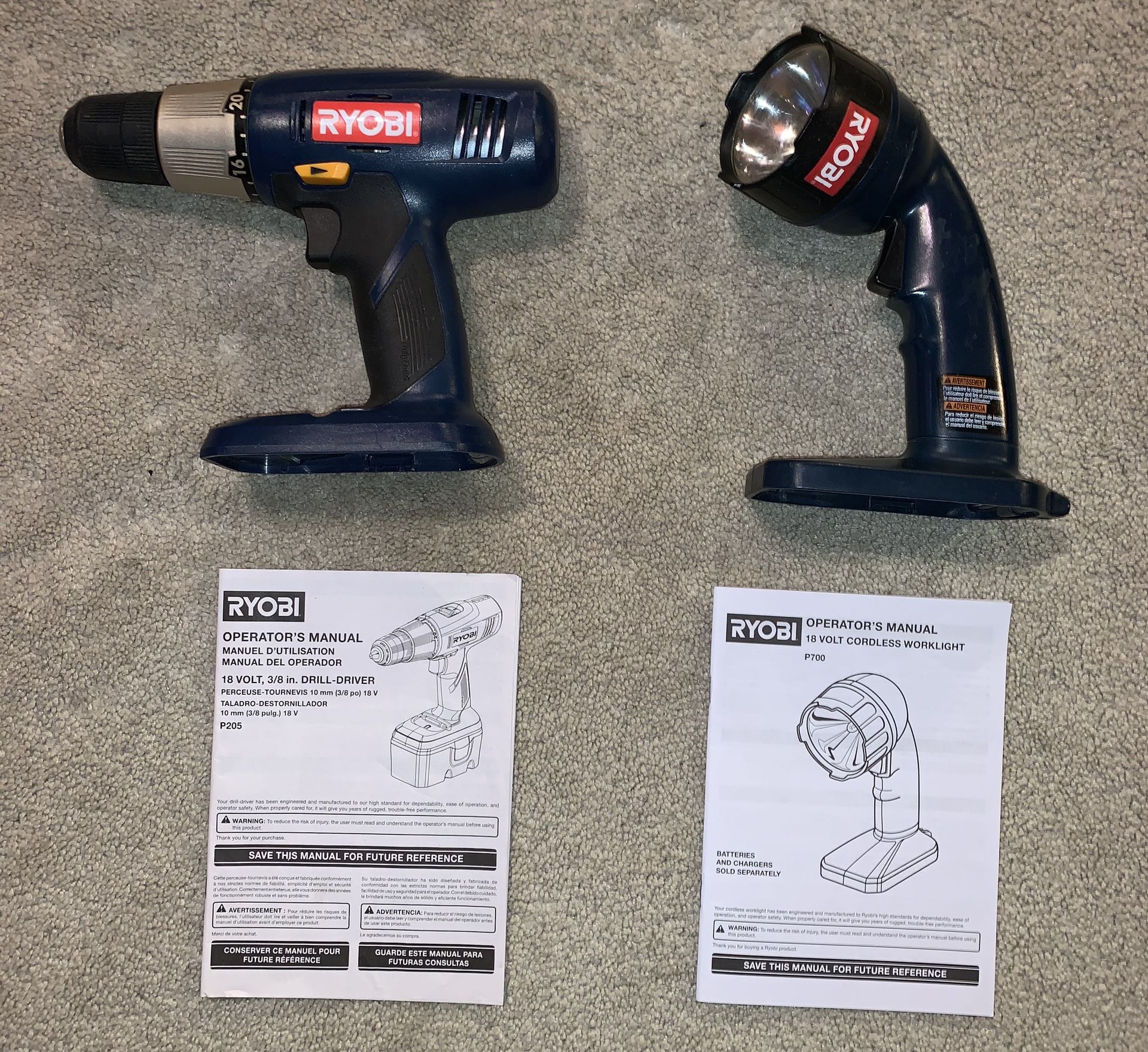 Ryobi 18 volt CORDLESS DRILL-DRIVER &and& WORKLIGHT