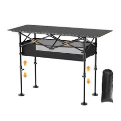 Folding Camping Table, Portable Roll-up Table with Adjustable Height, Large Storage Bag and Carrying Bag, Tall Aluminum Table
