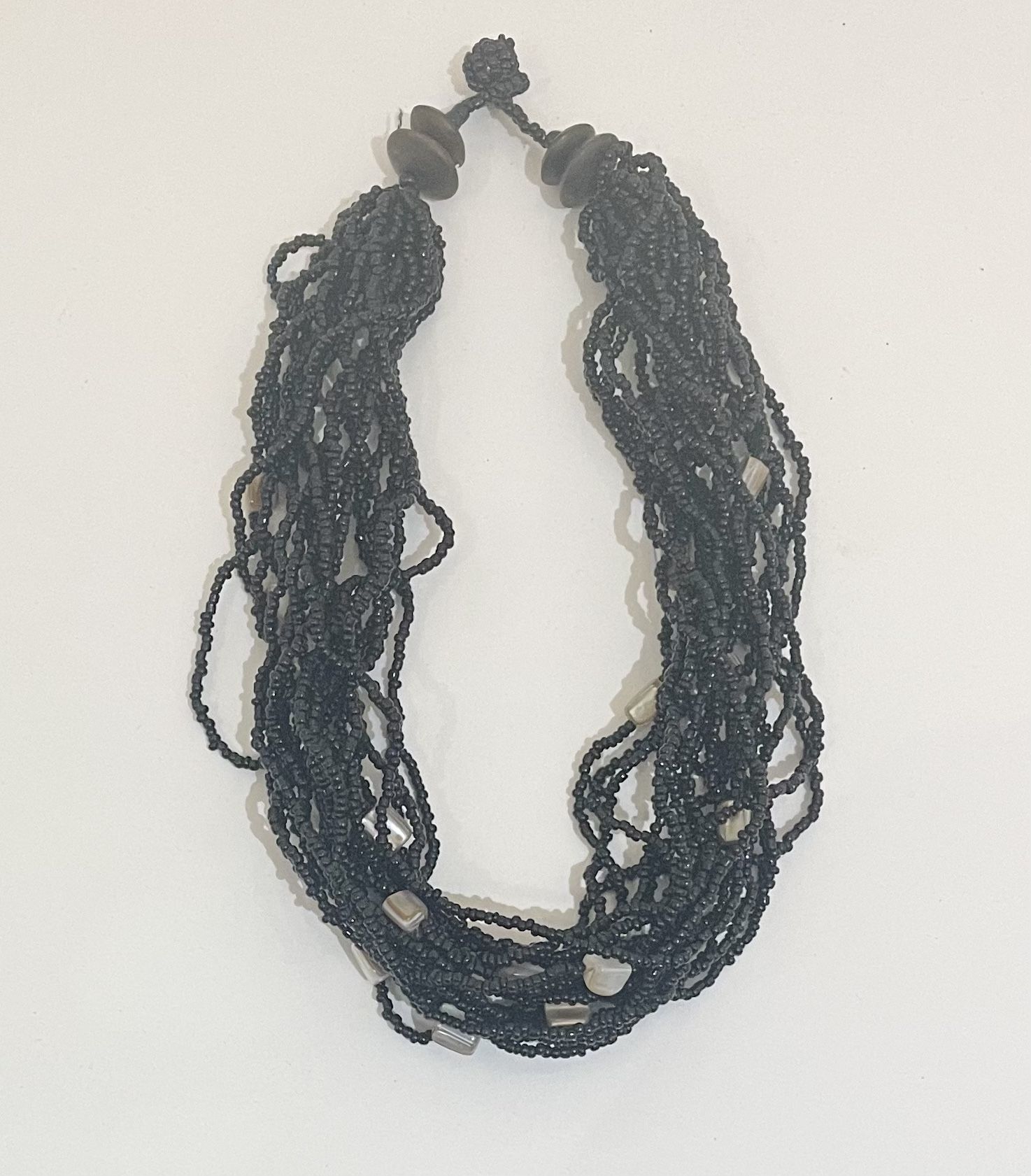 NEW Vintage Seed Bead Black Necklace Choker Multi Strand Beaded Unique - 15”